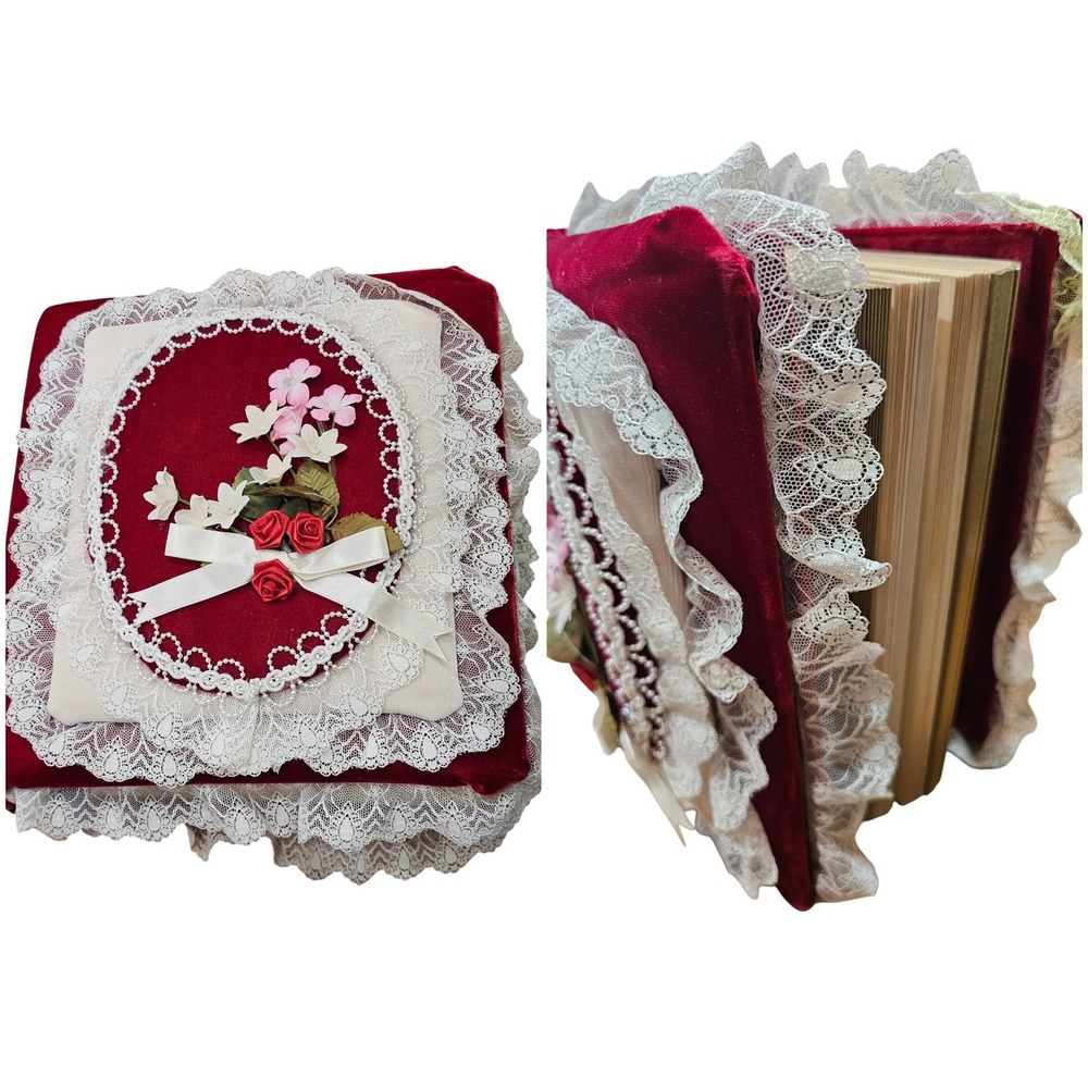 Victorian Style Photo Album Red Velvet Lace Floral Cottagecore Romantic Wedding